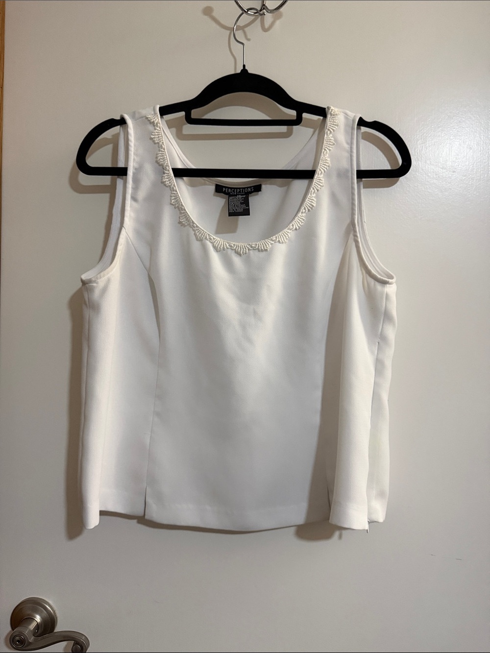 Perceptions Cream Scoop Neck Sleeveless Top with Braided Trim